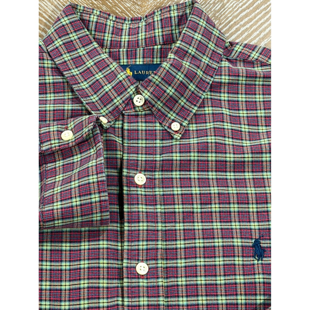 Polo Ralph Lauren Mens Large Plaid Button Down LS Shirt Red Green Blue Cotton L